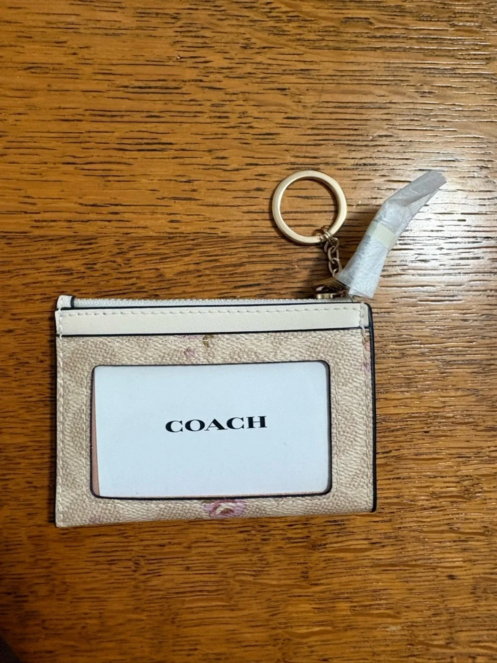 Coach Cream Floral Card Case Keyring with Gold Logo - Picture 2 of 2